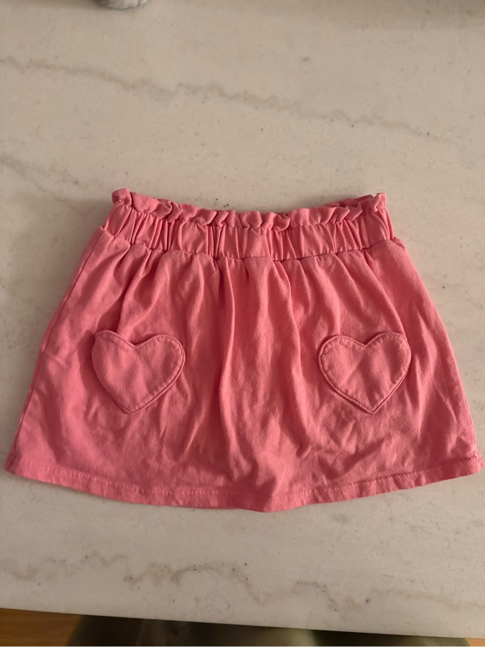 Girls Pink Elastic-Waist Skirt with Heart Pockets